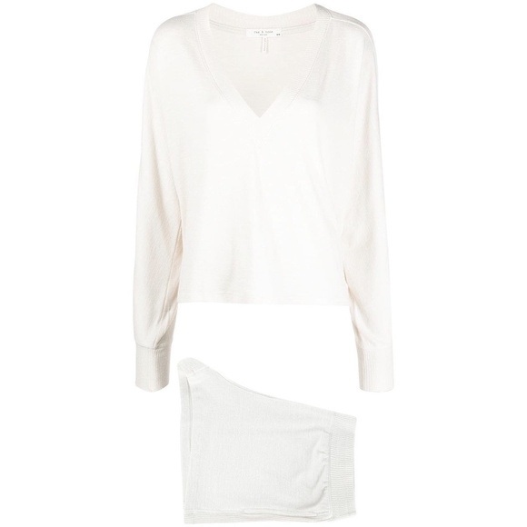 NWT Rag & Bone Lounge Pajama Set Nigthwear Knit Top Shorts Off White Beige XS - Picture 6 of 16